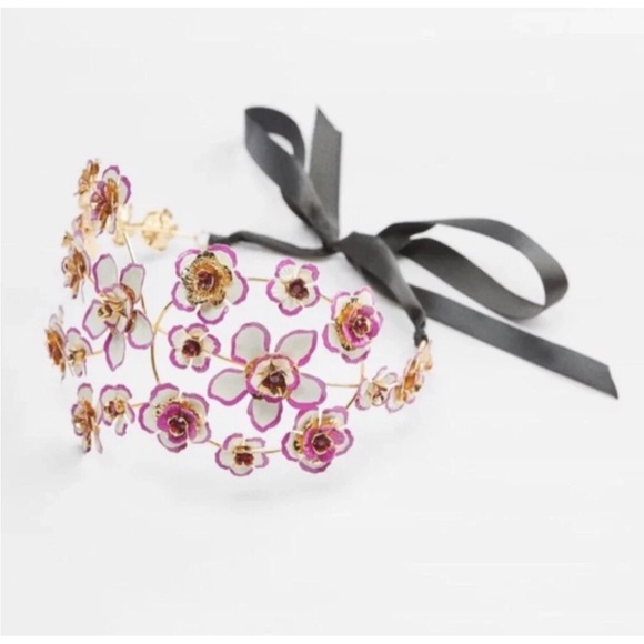 Zara Accessories - NWT Zara Floral Headband flower purple white headpiece tiara Ribbon festival